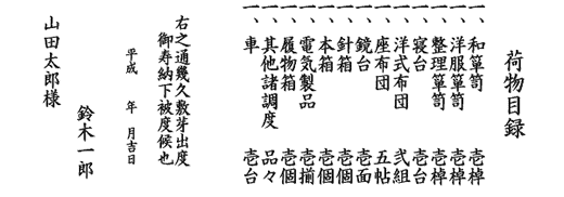 荷物目録の書き方